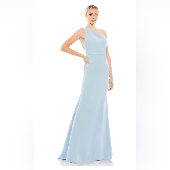 NWT Mac Duggal One Shoulder Jersey Mermaid Blue Gown 6